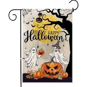 Happy Halloween Jack-o-Lantern Pumpkin Ghost Bats Spiders Garden Flag